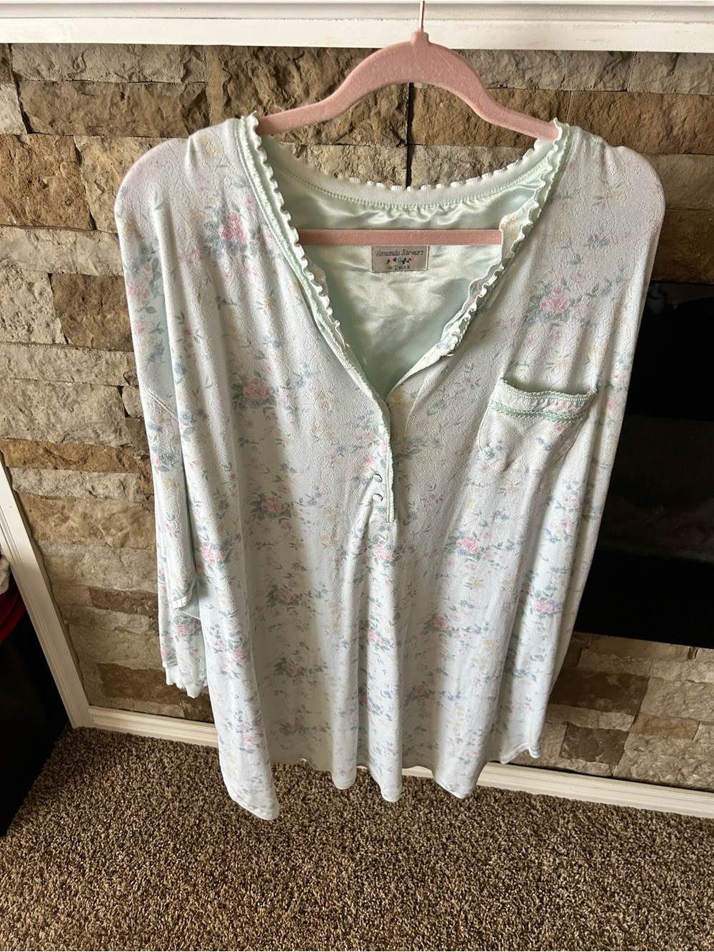 Vintage 80s Laura Ashley Mint Floral Long Sleeve Nightshirt